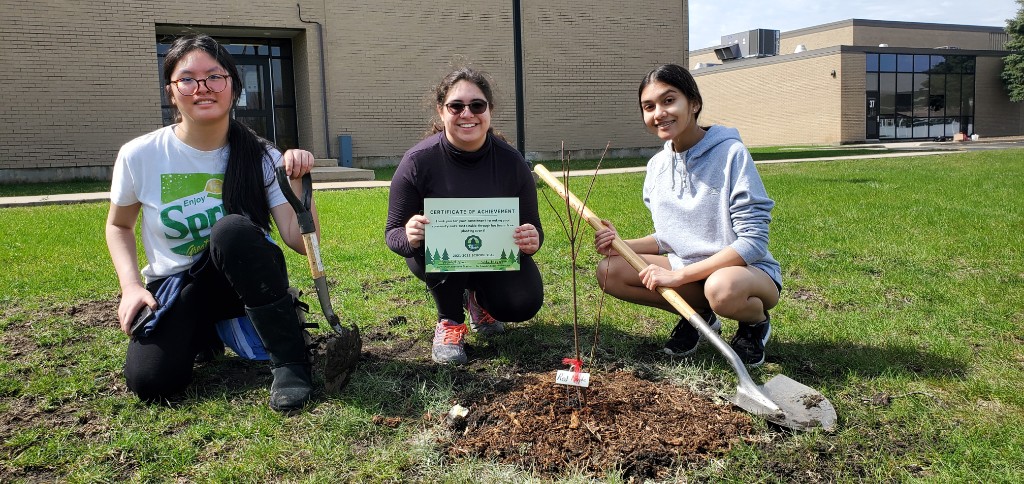 Community members celebrating a tree-planting event